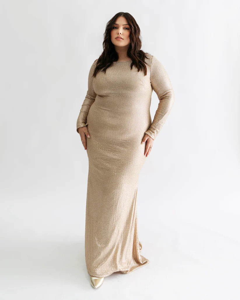 Hire Long Sleeve Gold Sequin Gown Tina Holly Dress: Womens Plus Size  Designer Evening Dresses & Ball Gowns Rentals Sydney Online – PLUSH AND POSH