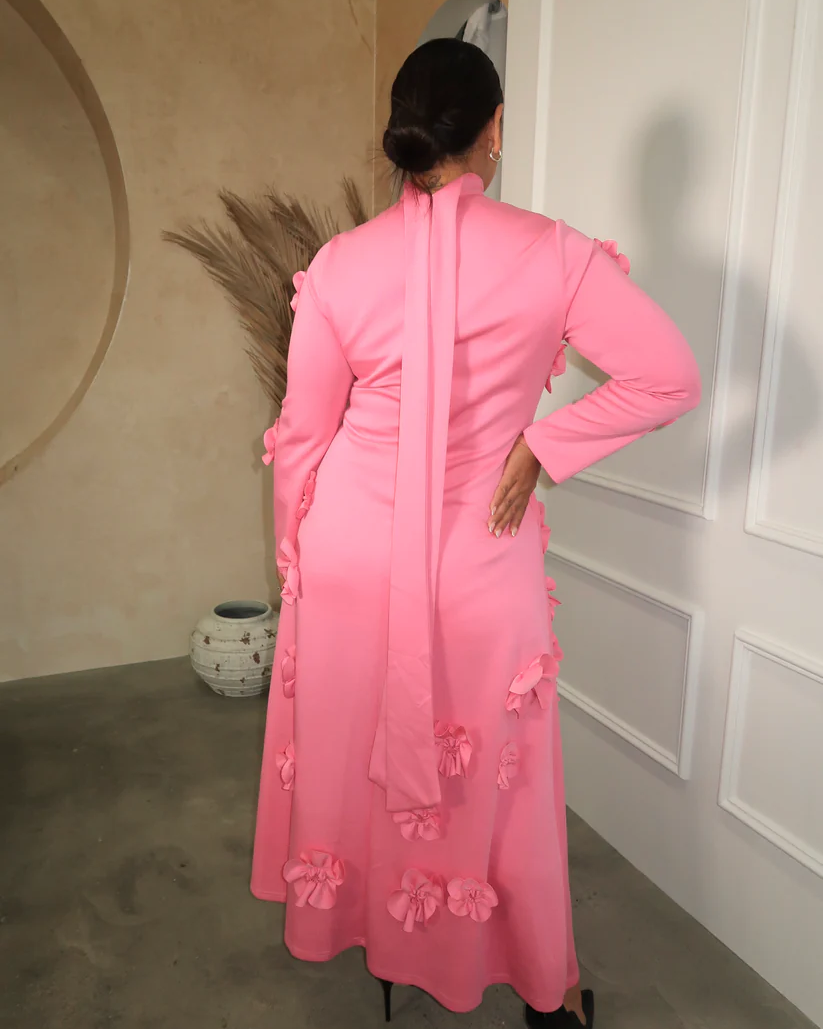 Bright Pink 3D Floral Appliqué Gown