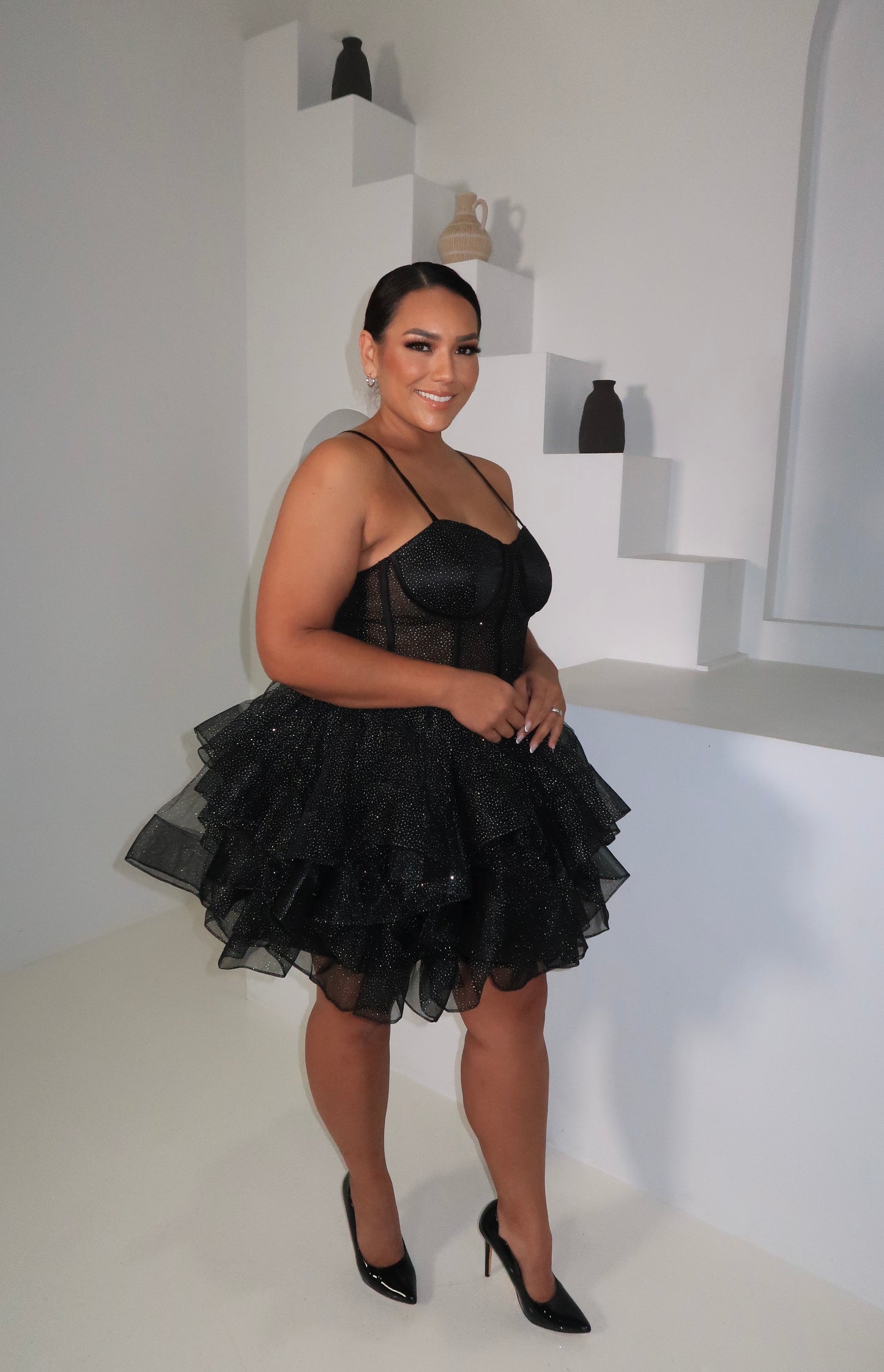 Alamour The Label Black Glitter Corset Mini