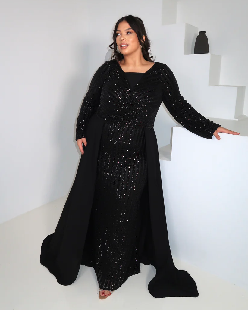 Black Sequin Overlay Gown