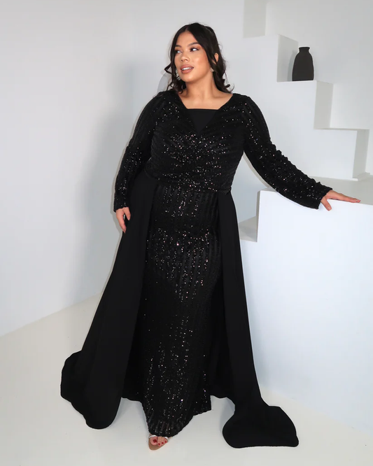 Black Sequin Overlay Gown