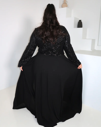 Black Sequin Overlay Gown