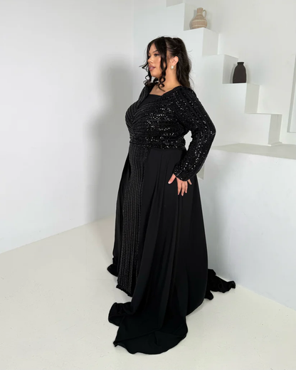 Black Sequin Overlay Gown