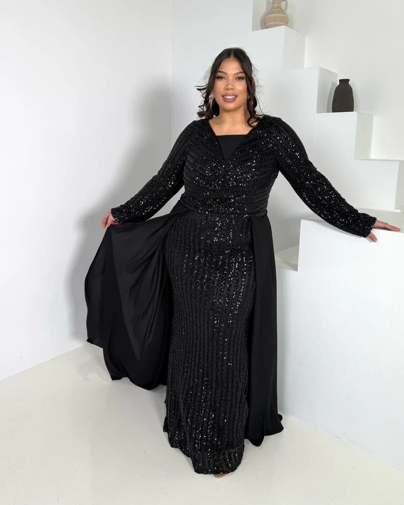 Black Sequin Overlay Gown