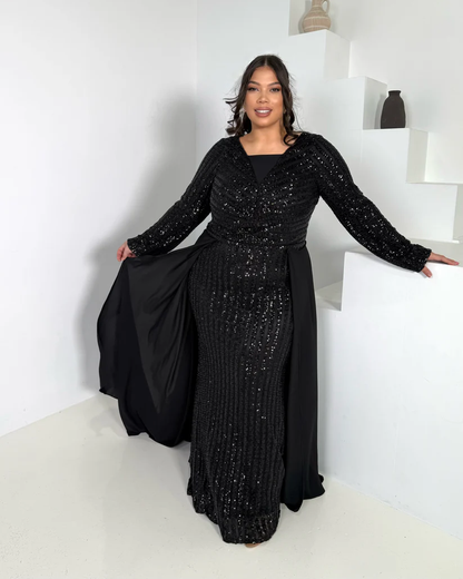 Black Sequin Overlay Gown