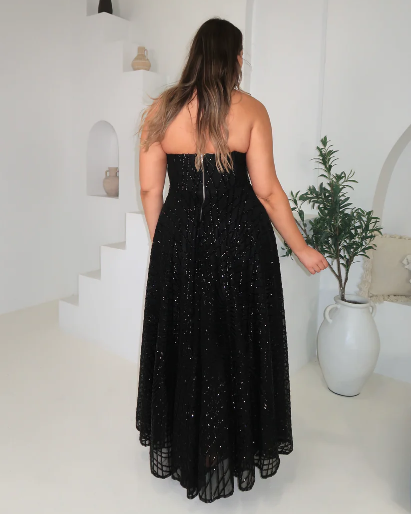 Black Strapless Sequin Gown
