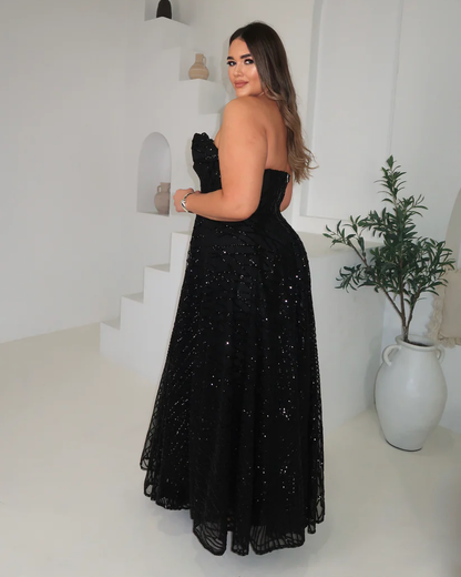 Black Strapless Sequin Gown