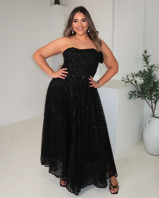Black Strapless Sequin Gown