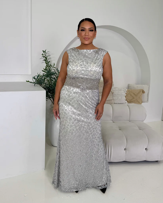 Celeste Silver Sequin Gown