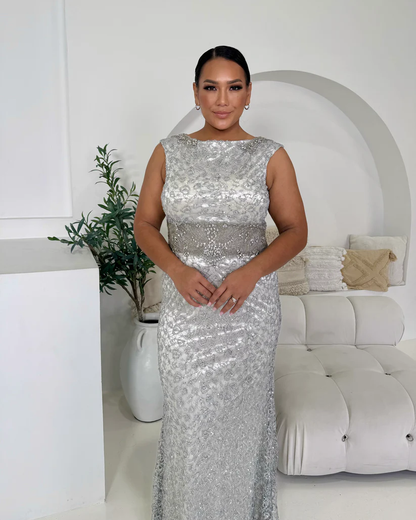 Celeste Silver Sequin Gown