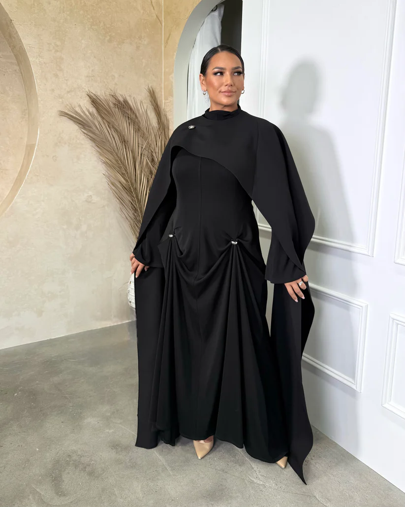 Chats by C.DAM Black Gown with Detachable Cape