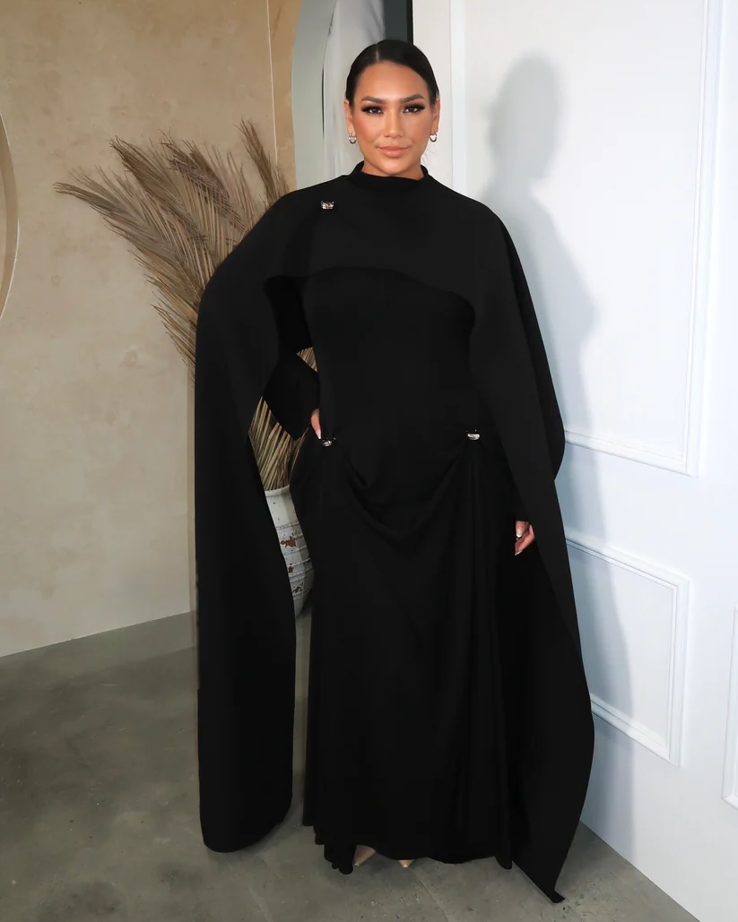 Chats by C.DAM Black Gown with Detachable Cape