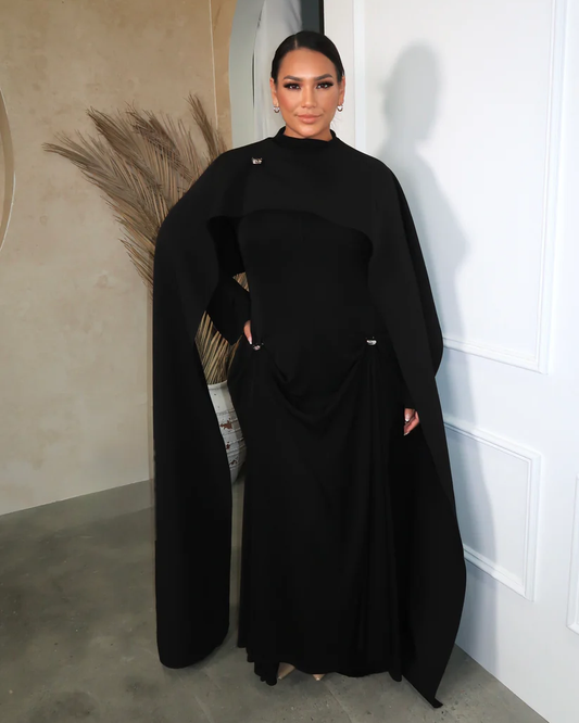Chats by C.DAM Black Gown with Detachable Cape