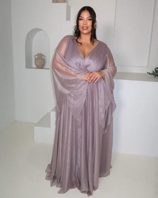 Lilac Shimmer Bell Sleeve Gown