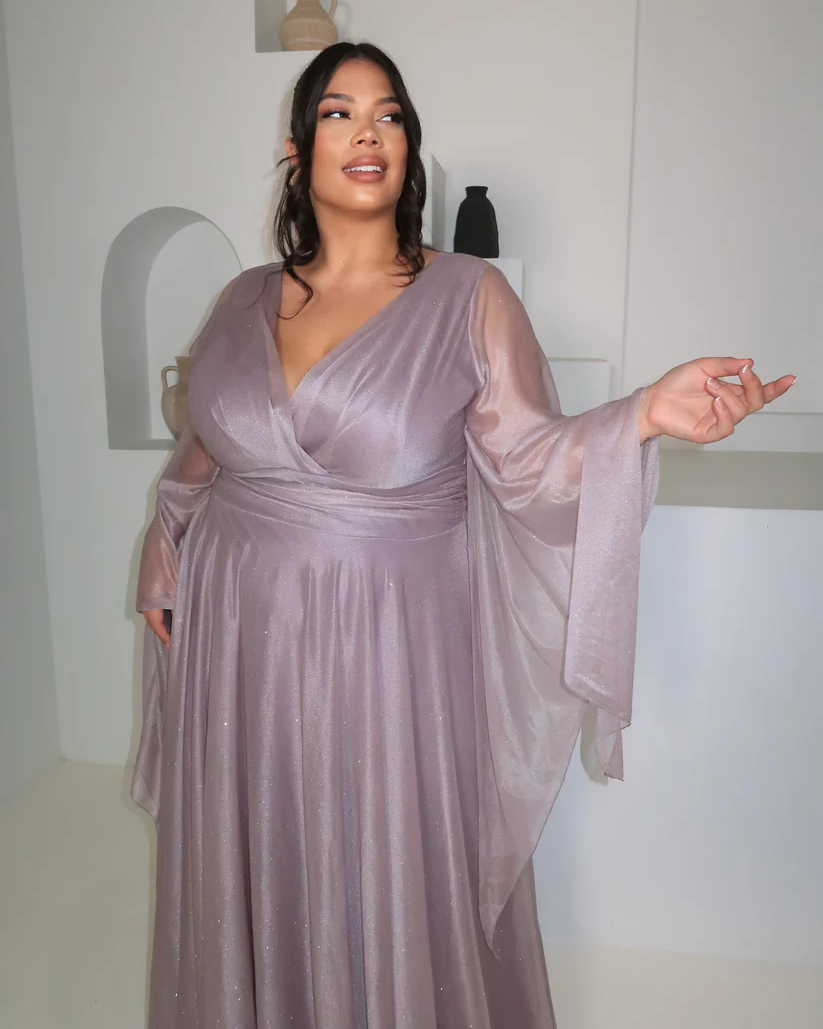 Lilac Shimmer Bell Sleeve Gown