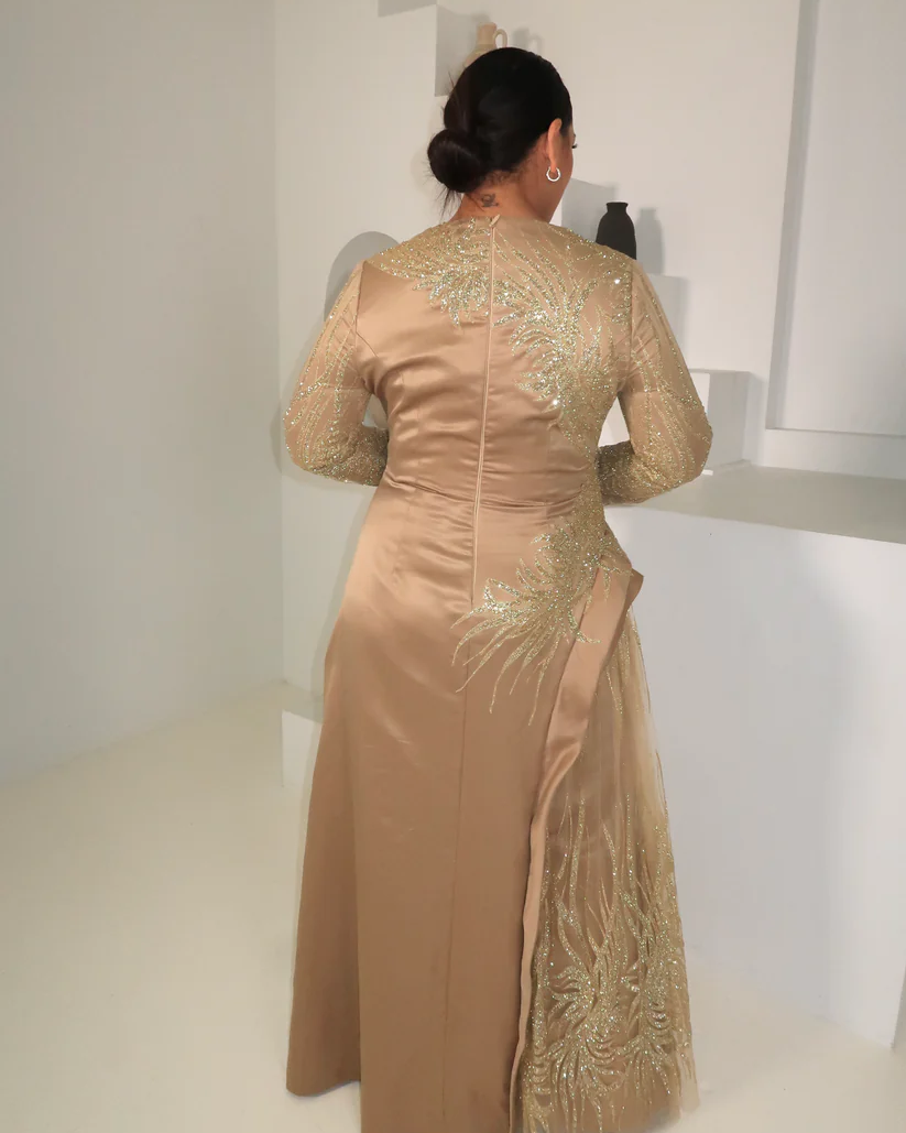 Gold Embellished Satin Gown