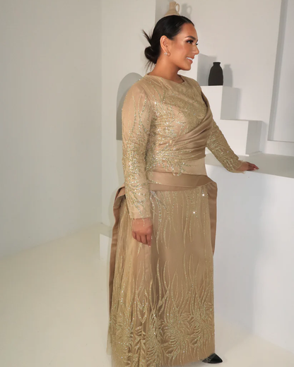 Gold Embellished Satin Gown