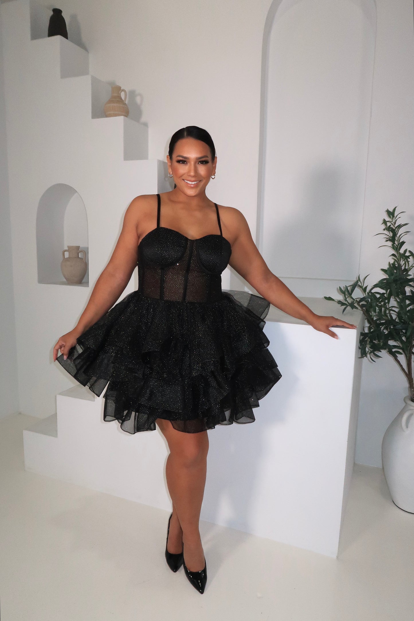 Alamour The Label Black Glitter Corset Mini